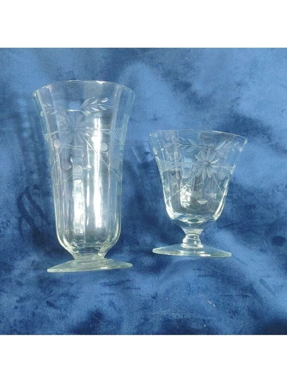 Pair of vintage cut crystal flower & trellis design juice and iced tea glass
